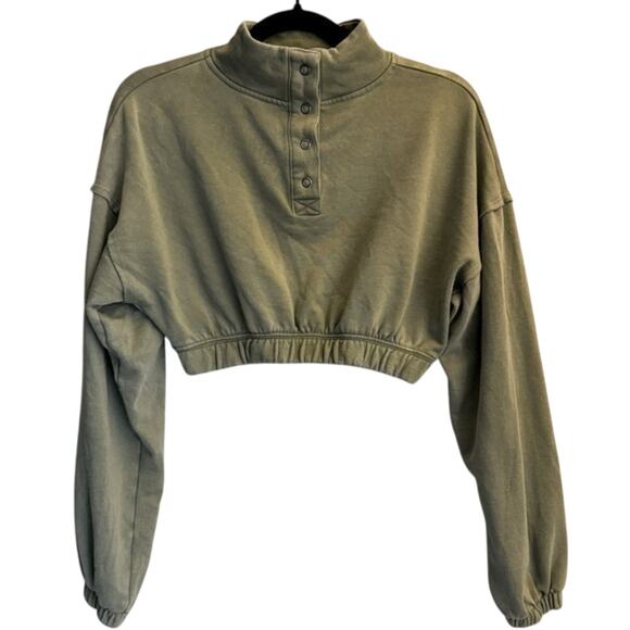 Aeropostale Cropped Sweatshirt Women’s XS Olive Green Button Pullover - Picture 3 of 8